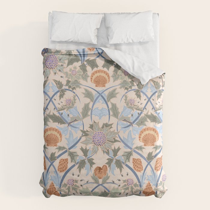 Beach thistle and shells soft peach Duvet Cover Gallery Image 1
