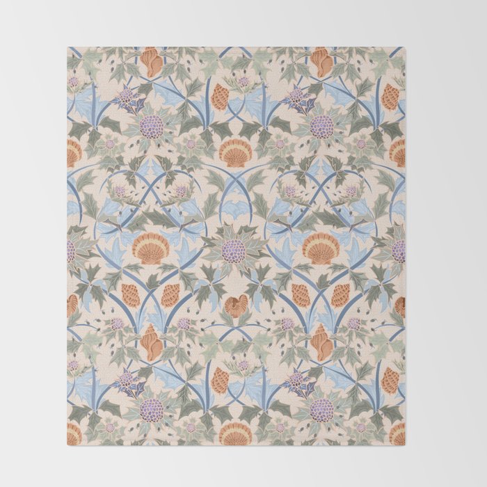 Beach thistle and shells soft peach Throw Blanket Gallery Image 2
