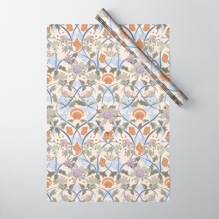 Beach thistle and shells soft peach Wrapping Paper Gallery Image 1