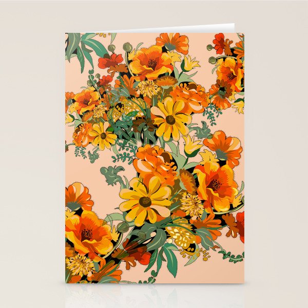 70s Pastel Floral on pink blush Boho Stationery Card Gallery Image 1