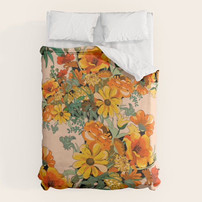 70s Pastel Floral on pink blush Boho Duvet Cover Gallery Image 6