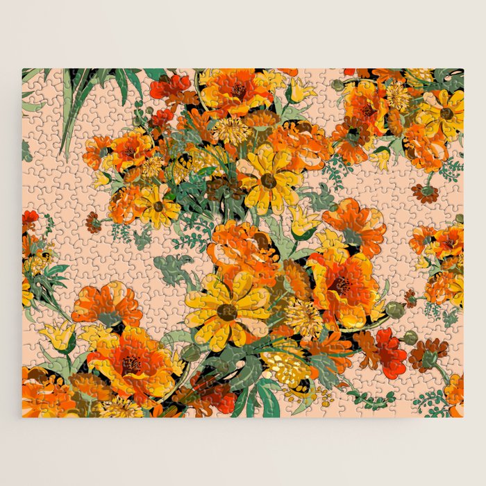 70s Pastel Floral on pink blush Boho Jigsaw Puzzle Gallery Image 1