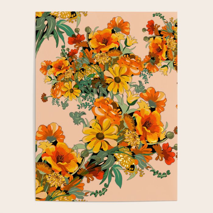 70s Pastel Floral on pink blush Boho Poster Gallery Image 4