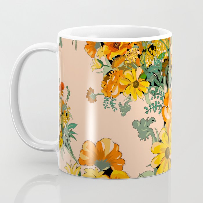 70s Pastel Floral on pink blush Boho Coffee Mug Gallery Image 3