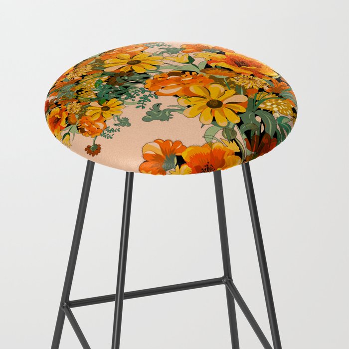 70s Pastel Floral on pink blush Boho Stool Gallery Image 2