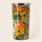 70s Pastel Floral on pink blush Boho Travel Mug Gallery Image 1