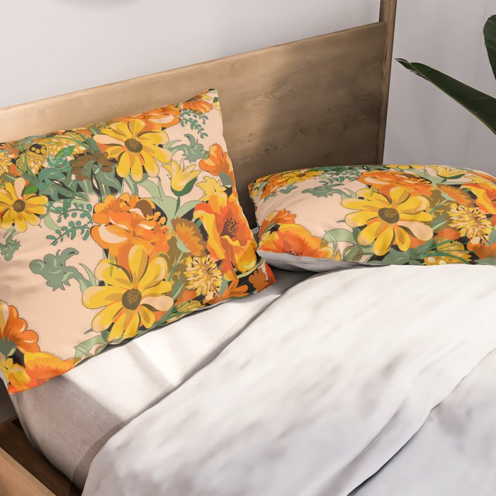 70s Pastel Floral on pink blush Boho Pillow Sham Gallery Image 2