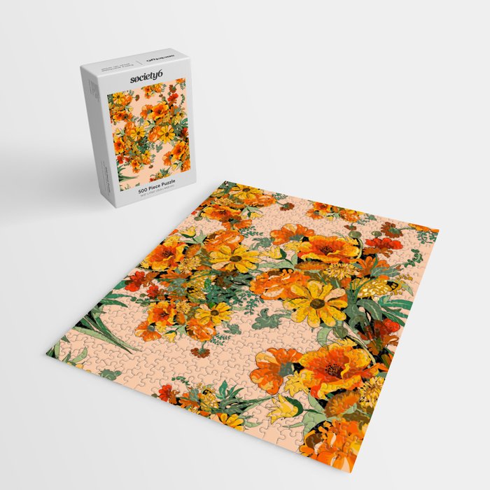 70s Pastel Floral on pink blush Boho Jigsaw Puzzle Gallery Image 2