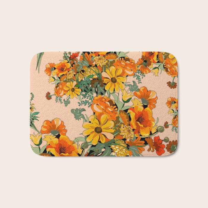 70s Pastel Floral on pink blush Boho Bath Mat Gallery Image 1