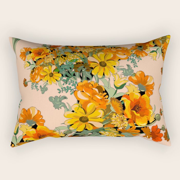 70s Pastel Floral on pink blush Boho Rectangular Pillow Gallery Image 1
