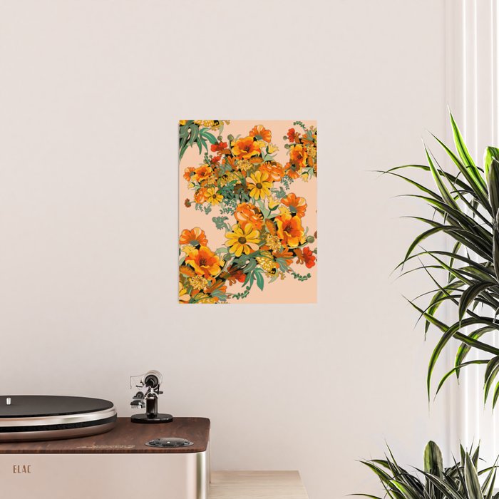 70s Pastel Floral on pink blush Boho Poster Gallery Image 2