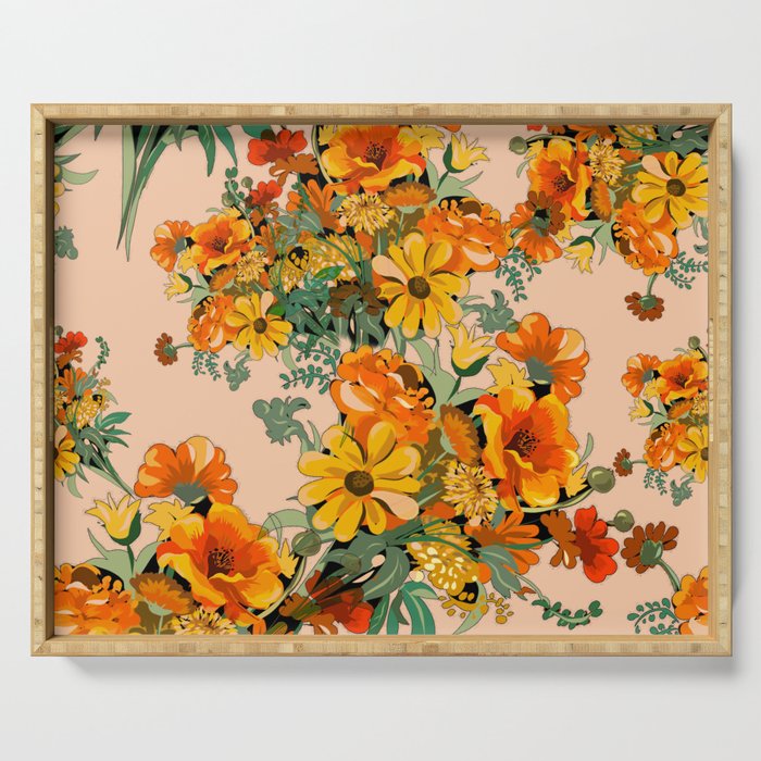 70s Pastel Floral on pink blush Boho Serving Tray Gallery Image 1