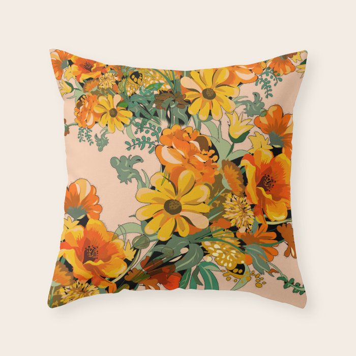 70s Pastel Floral on pink blush Boho Throw Pillow Gallery Image 6
