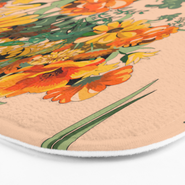 70s Pastel Floral on pink blush Boho Bath Mat Gallery Image 3