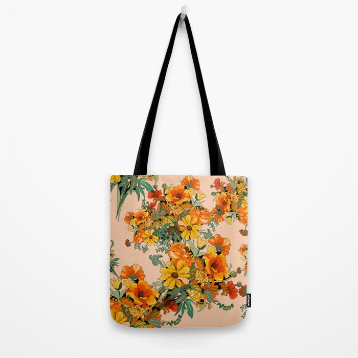 70s Pastel Floral on pink blush Boho Tote Bag Gallery Image 2