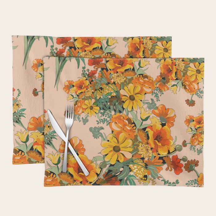 70s Pastel Floral on pink blush Boho Placemat Gallery Image 1