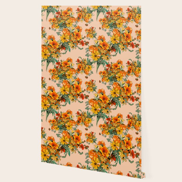 70s Pastel Floral on pink blush Boho Wallpaper Gallery Image 2