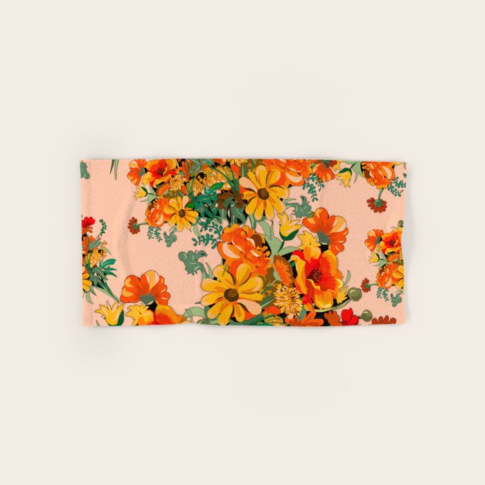 70s Pastel Floral on pink blush Boho Bath Towel Gallery Image 1