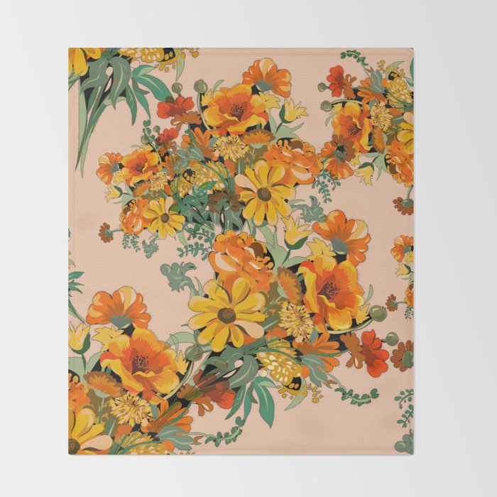 70s Pastel Floral on pink blush Boho Throw Blanket Gallery Image 2