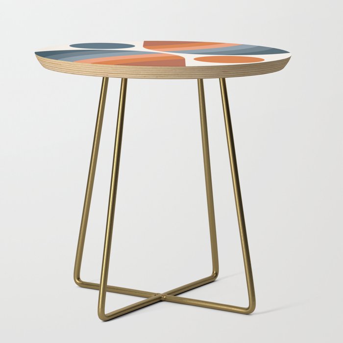 Mid Century Modern Geometric Arch a15 in Navy Blue and Orange Side Table Gallery Image 1