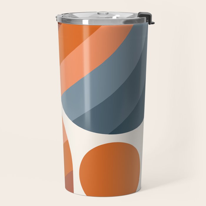 Mid Century Modern Geometric Arch a15 in Navy Blue and Orange Travel Mug Gallery Image 2