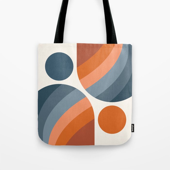 Mid Century Modern Geometric Arch a15 in Navy Blue and Orange Tote Bag Gallery Image 1