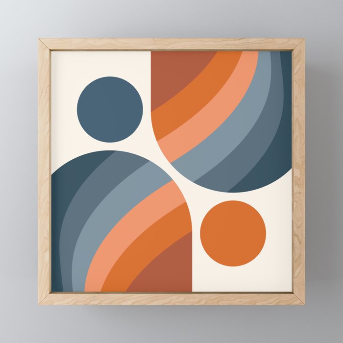 Mid Century Modern Geometric Arch a15 in Navy Blue and Orange Mini Art Print Gallery Image 1