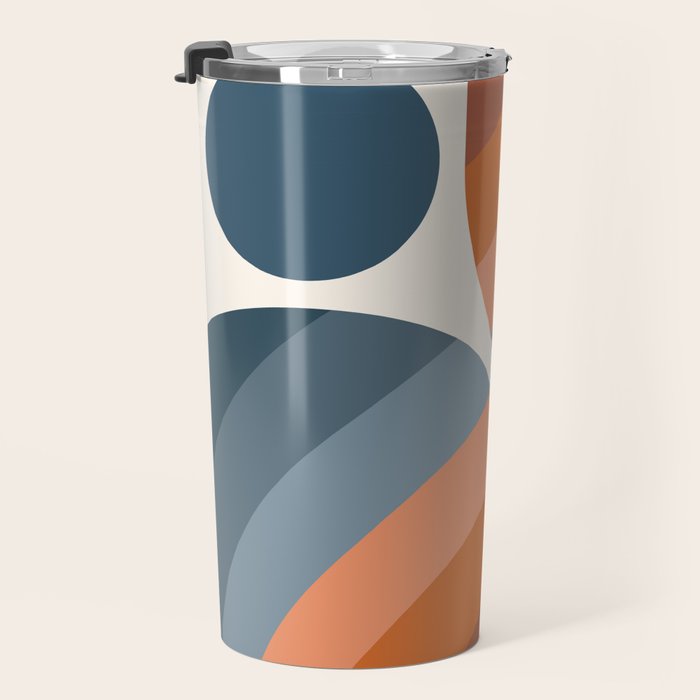 Mid Century Modern Geometric Arch a15 in Navy Blue and Orange Travel Mug Gallery Image 3