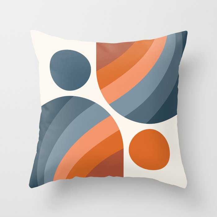 Mid Century Modern Geometric Arch a15 in Navy Blue and Orange Throw Pillow Gallery Image 6