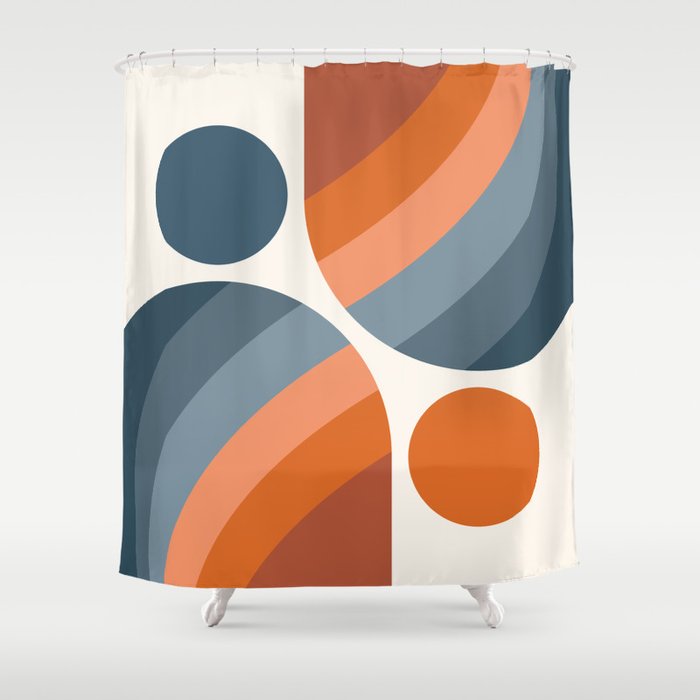 Mid Century Modern Geometric Arch a15 in Navy Blue and Orange Shower Curtain Gallery Image 1