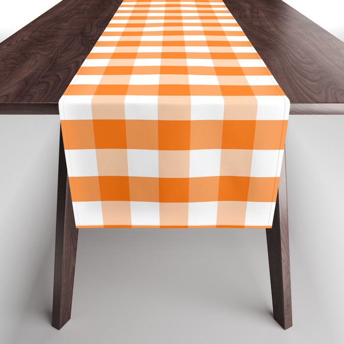 Classic Pumpkin Orange and White Gingham Check Pattern Table Runner Gallery Image 1