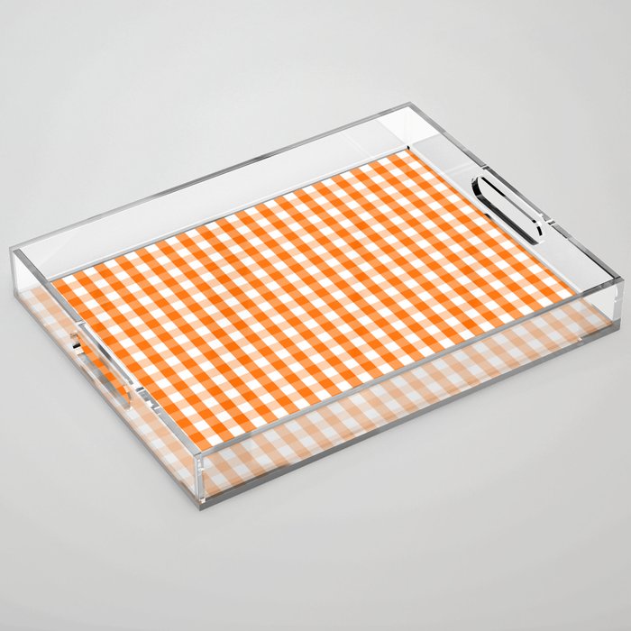 Classic Pumpkin Orange and White Gingham Check Pattern Acrylic Tray Gallery Image 1