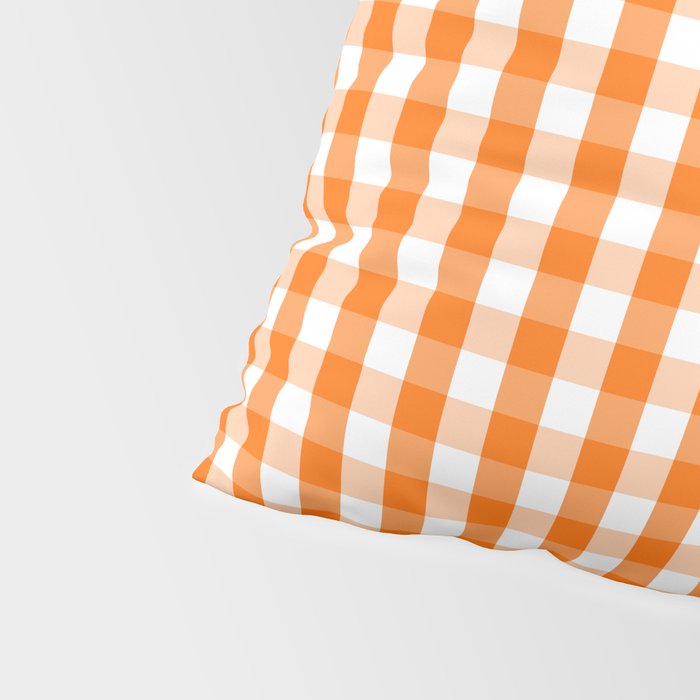 Classic Pumpkin Orange and White Gingham Check Pattern Pillow Sham Gallery Image 4
