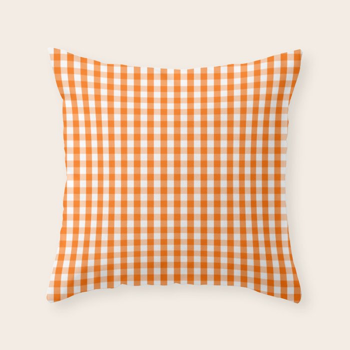 Classic Pumpkin Orange and White Gingham Check Pattern Throw Pillow Gallery Image 1
