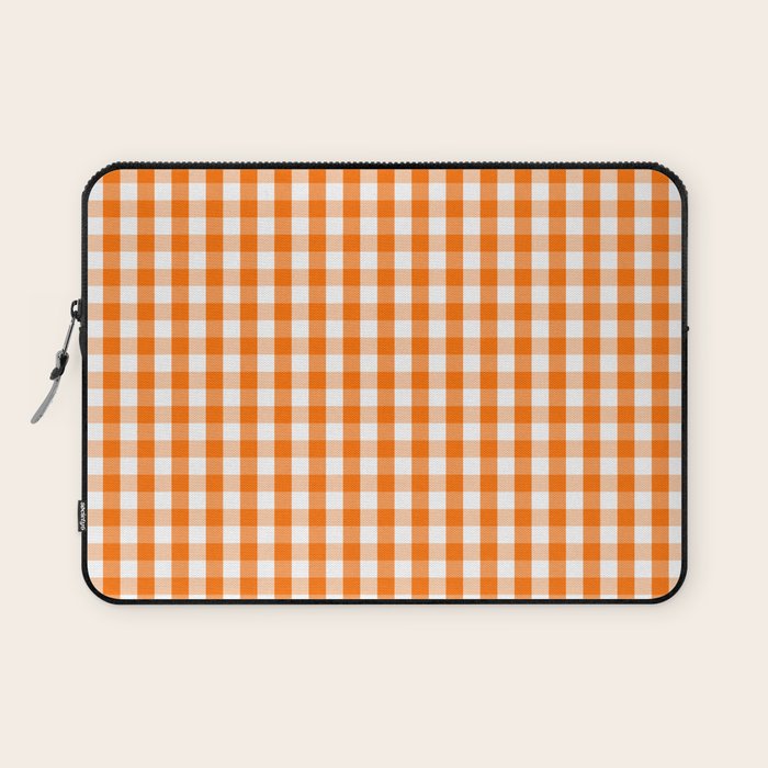 Classic Pumpkin Orange and White Gingham Check Pattern Laptop Sleeve Gallery Image 1