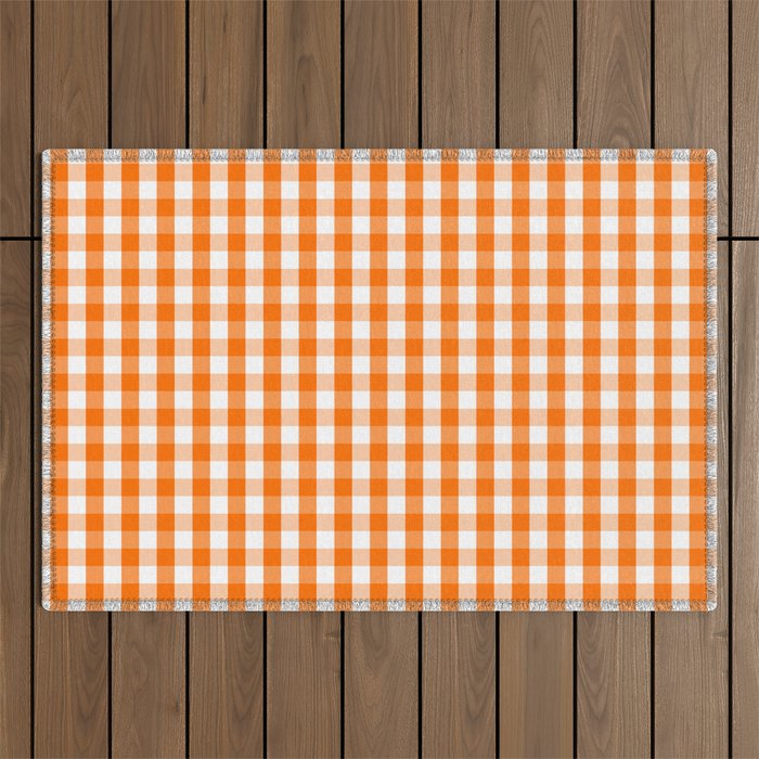 Classic Pumpkin Orange and White Gingham Check Pattern Outdoor Rug Gallery Image 1