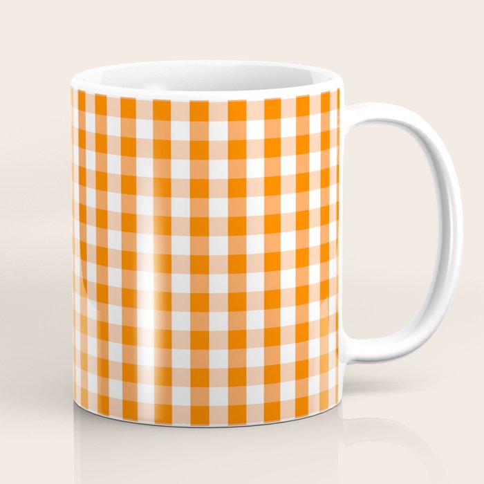 Classic Pumpkin Orange and White Gingham Check Pattern Coffee Mug Gallery Image 1
