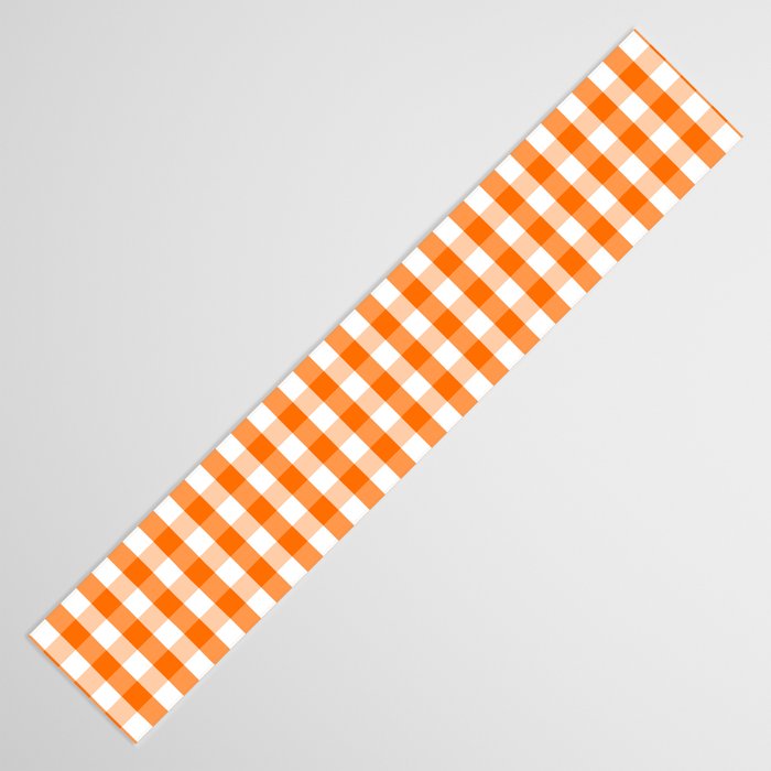 Classic Pumpkin Orange and White Gingham Check Pattern Table Runner Gallery Image 3