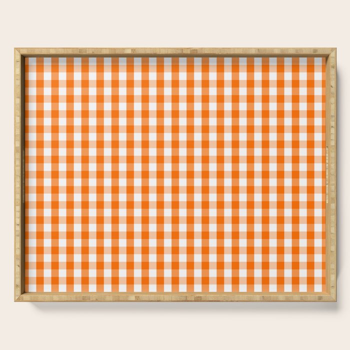 Classic Pumpkin Orange and White Gingham Check Pattern Serving Tray Gallery Image 1