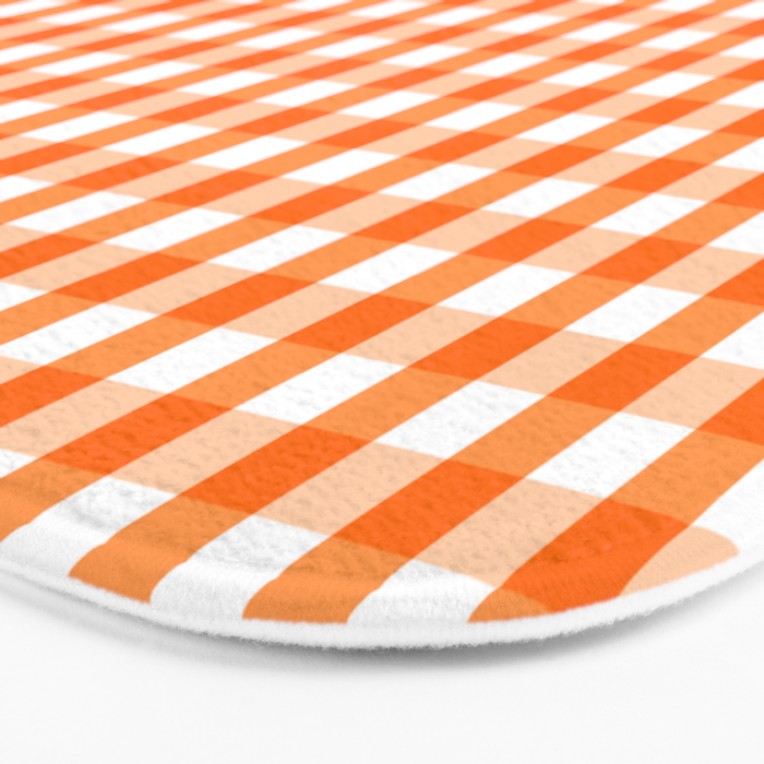Classic Pumpkin Orange and White Gingham Check Pattern Bath Mat Gallery Image 3
