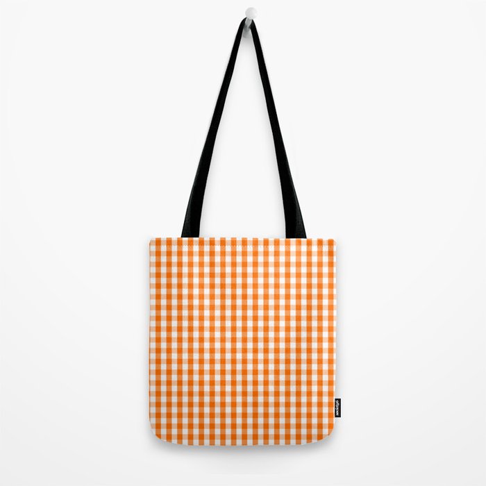 Classic Pumpkin Orange and White Gingham Check Pattern Tote Bag Gallery Image 2