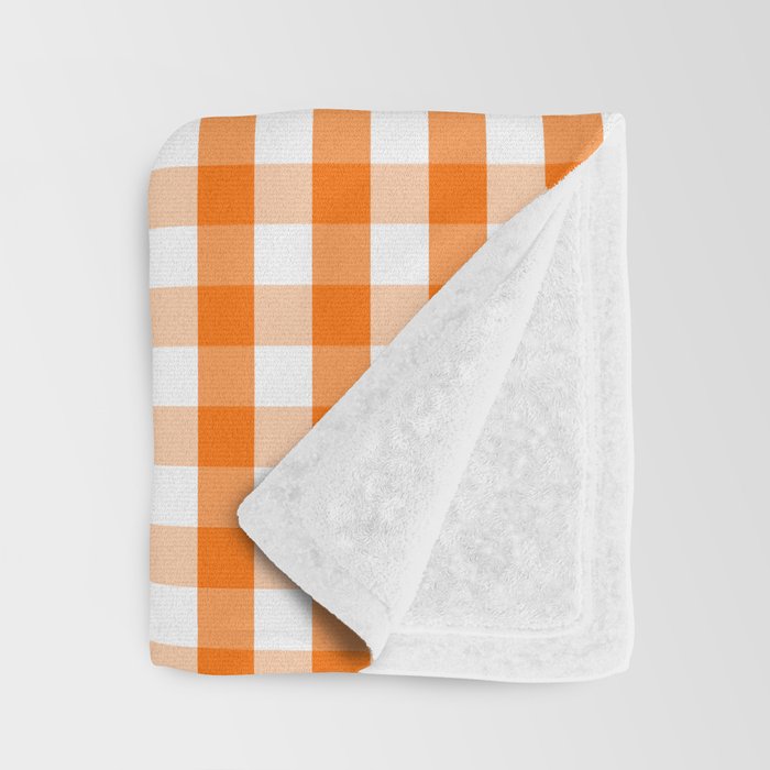 Classic Pumpkin Orange and White Gingham Check Pattern Throw Blanket Gallery Image 3
