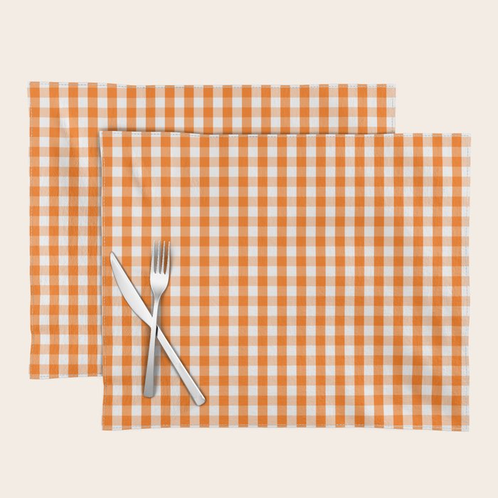 Classic Pumpkin Orange and White Gingham Check Pattern Placemat Gallery Image 1