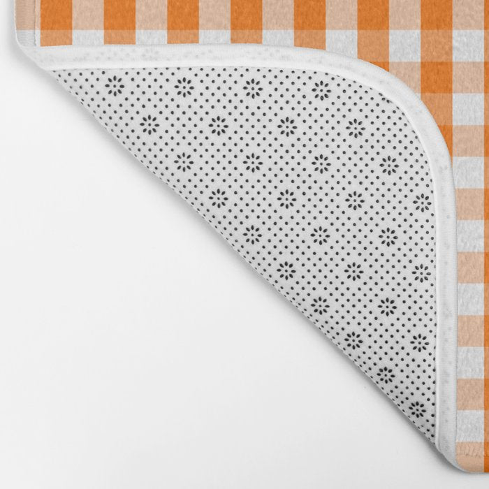 Classic Pumpkin Orange and White Gingham Check Pattern Bath Mat Gallery Image 2