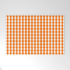 Classic Pumpkin Orange and White Gingham Check Pattern Welcome Mat Gallery Image 1