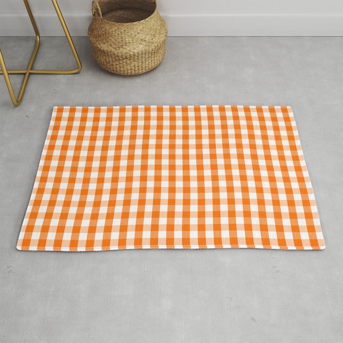 Classic Pumpkin Orange and White Gingham Check Pattern Rug Gallery Image 1