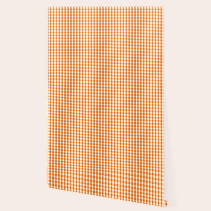 Classic Pumpkin Orange and White Gingham Check Pattern Wallpaper Gallery Image 2
