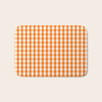 Classic Pumpkin Orange and White Gingham Check Pattern Bath Mat Gallery Image 1