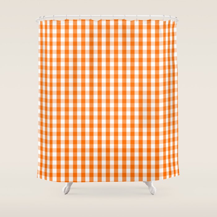 Classic Pumpkin Orange and White Gingham Check Pattern Shower Curtain Gallery Image 1
