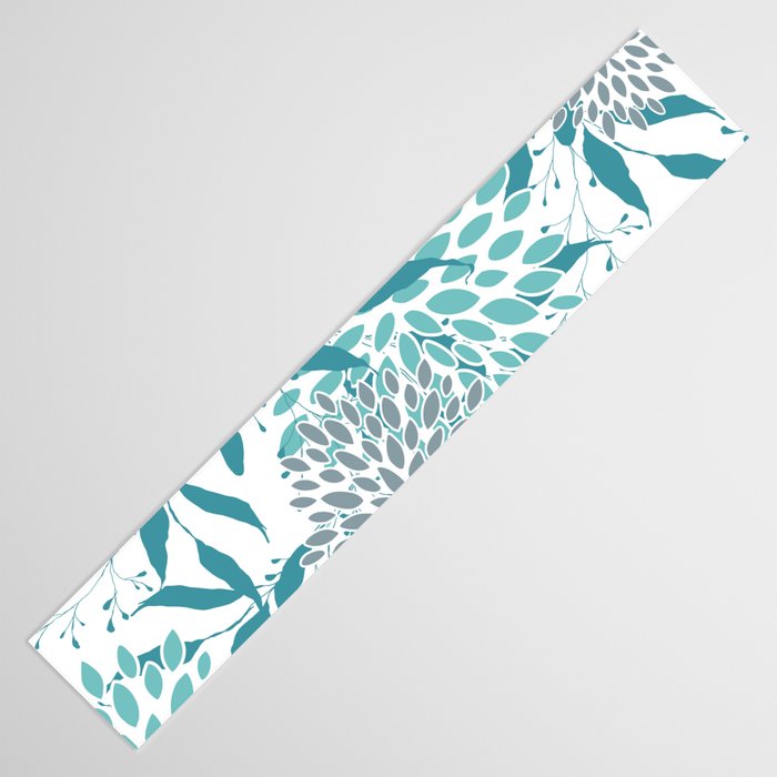 Floral Leaves and Blooms, Teal and Gray Table Runner Gallery Image 3